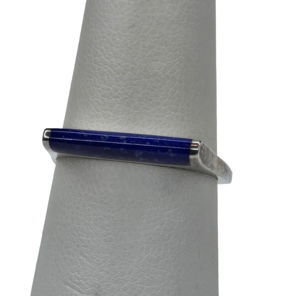 Vintage Blue Lapis Lazuli Ring Size 7.75 Sterling Silver 925 Inlay